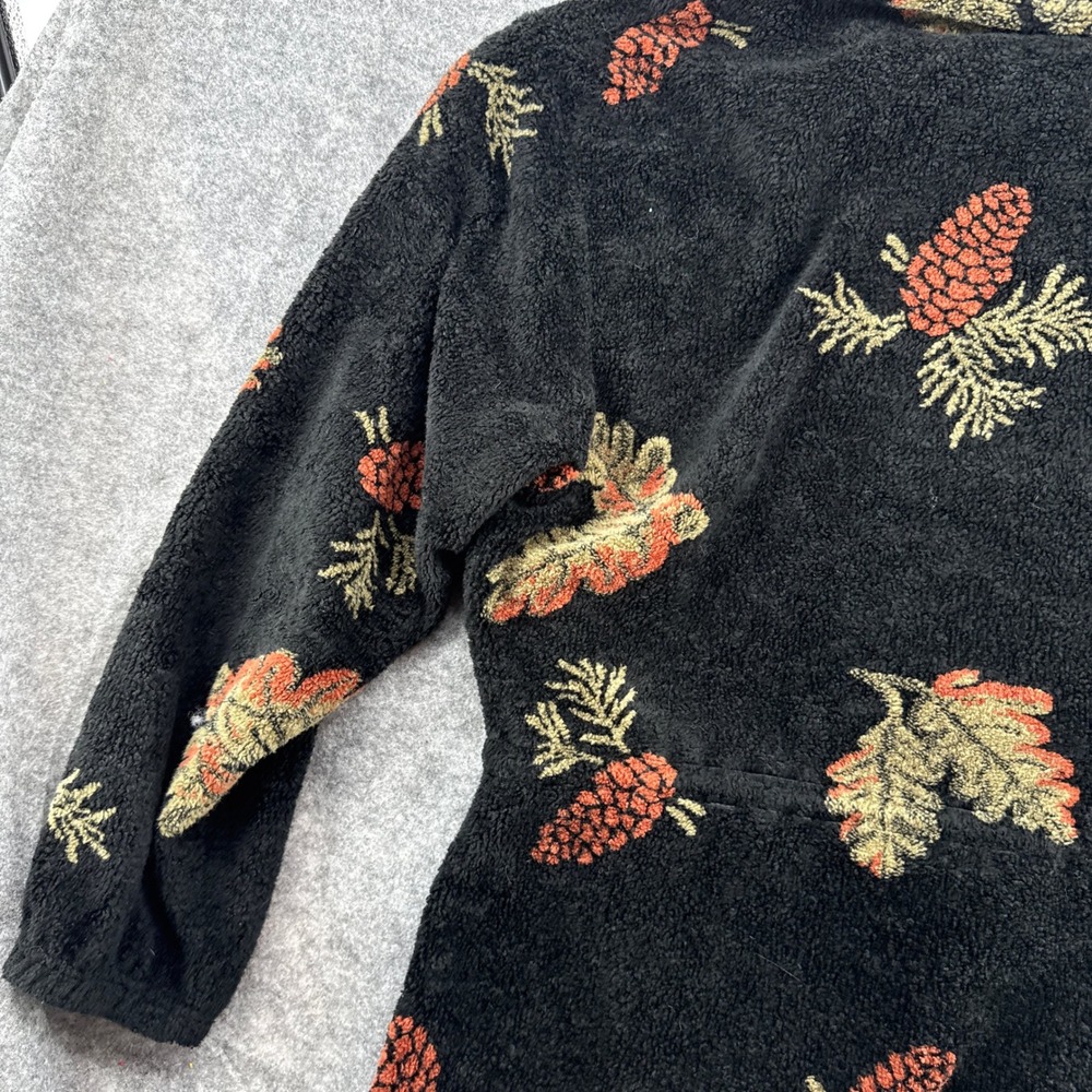 Black Mountain Fleece Jacket 90s XL Black Pinecone Oak Leaf Full Zip Mock Neck - Picture 12 of 16